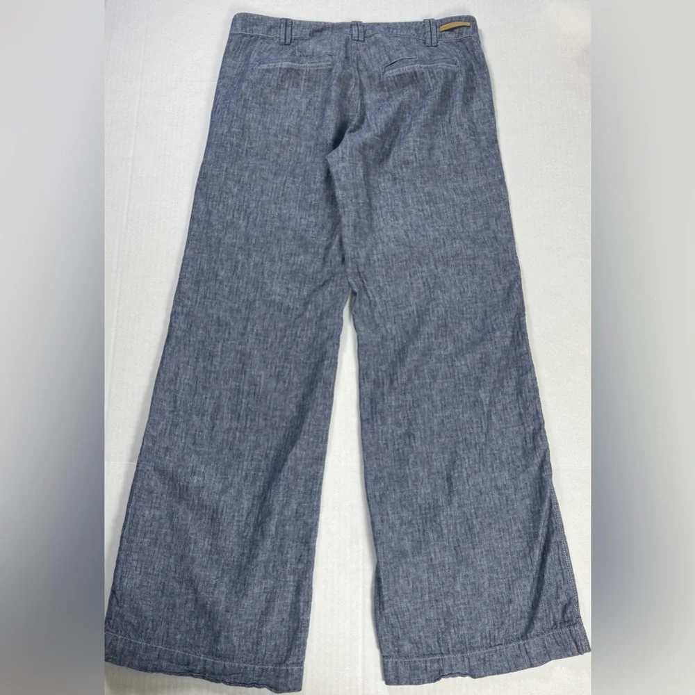 PILCRO Anthropologie Wide Leg Linen Blend Chambray Pants Blue Size 6 - Picture 3 of 11